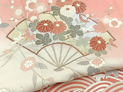 平和屋着物■訪問着 立波扇面花文 暈し染め 金銀彩 正絹 逸品 BAAY5483yc