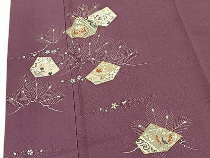 平和屋着物●訪問着　駒刺繍　切嵌花鳥文　ロング丈　正絹　逸品　BAAY5485yc