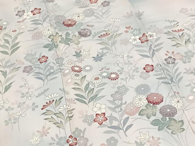 平和屋着物■訪問着　刺繍　草花文　暈し染め　銀彩　三越扱い　正絹　逸品　BAAY5446yc