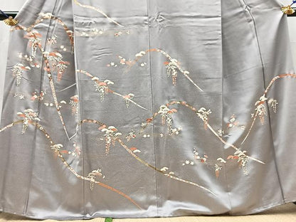 平和屋着物●訪問着　刺繍　鬘帯草花文　金彩　正絹　逸品　BAAY5450yc