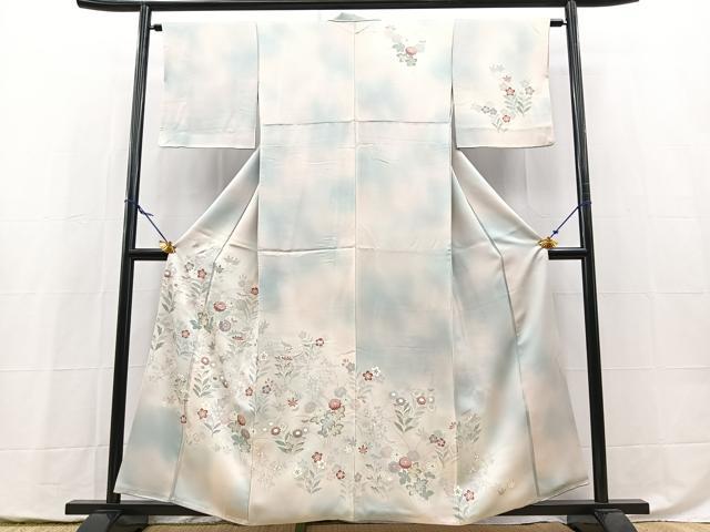 平和屋着物■訪問着　刺繍　草花文　暈し染め　銀彩　三越扱い　正絹　逸品　BAAY5446yc