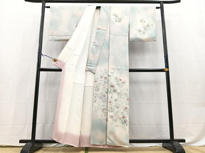 平和屋着物■訪問着　刺繍　草花文　暈し染め　銀彩　三越扱い　正絹　逸品　BAAY5446yc