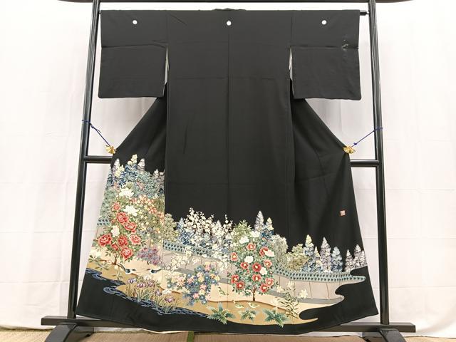 平和屋着物■豪華黒留袖　友禅　作家物　花鳥風景文　正絹　逸品　BAAY5461yc