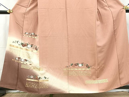 平和屋着物■訪問着　刺繍　横段花文　暈し染め　金彩　正絹　逸品　BAAY5497yc