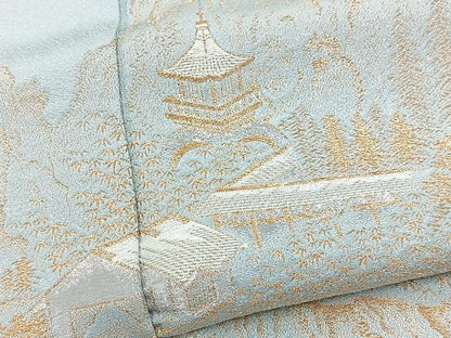 平和屋着物■豪華色留袖　寿光織　流水風景文　金糸　正絹　逸品　BAAY5491yc