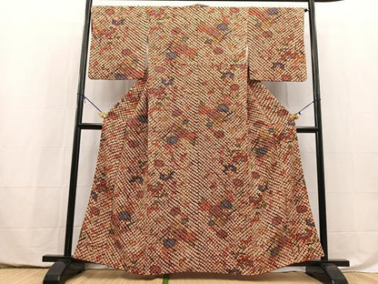 平和屋着物■上質な小紋　総絞り　草花文　正絹　逸品　BAAY5494yc