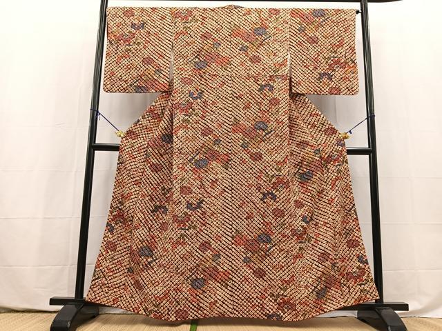 平和屋着物■上質な小紋　総絞り　草花文　正絹　逸品　BAAY5494yc
