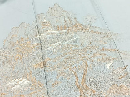 平和屋着物■豪華色留袖　寿光織　流水風景文　金糸　正絹　逸品　BAAY5491yc