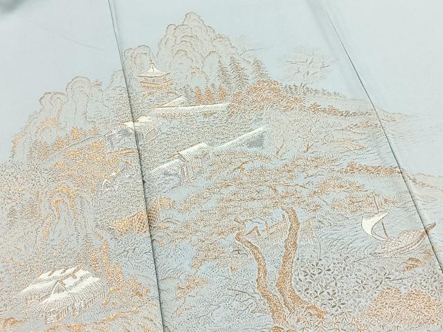 平和屋着物■豪華色留袖　寿光織　流水風景文　金糸　正絹　逸品　BAAY5491yc