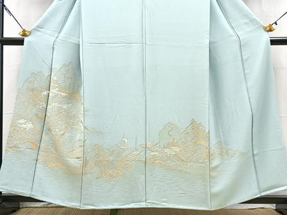 平和屋着物■豪華色留袖　寿光織　流水風景文　金糸　正絹　逸品　BAAY5491yc