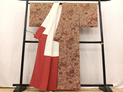 平和屋着物■上質な小紋　総絞り　草花文　正絹　逸品　BAAY5494yc