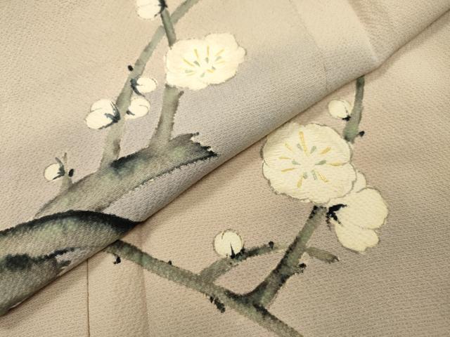 平和屋着物▼訪問着　刺繍　手描き　枝花　正絹　逸品　DABI7366fe