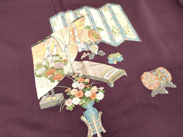 平和屋着物▼訪問着　総刺繍　屏風楽器花文　金糸　正絹　逸品　DABI7358fe