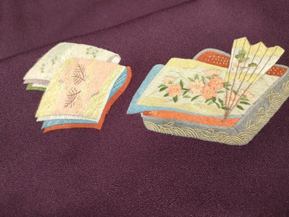 平和屋着物▼訪問着　総刺繍　屏風楽器花文　金糸　正絹　逸品　DABI7358fe