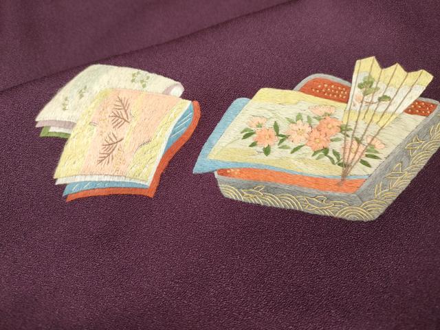平和屋着物▼訪問着　総刺繍　屏風楽器花文　金糸　正絹　逸品　DABI7358fe