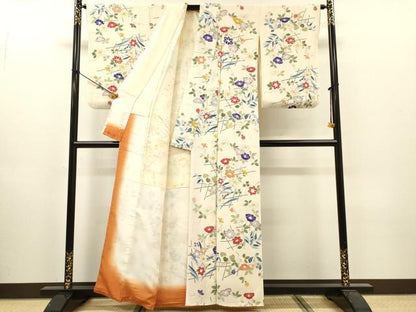 平和屋着物▼上質な小紋　枝花　金彩　鬼しぼ縮緬　正絹　逸品　DABI7357fe