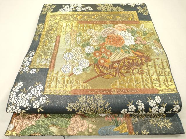 平和屋着物▼西陣の名門　本家加納　六通柄袋帯　唐織　花車文　金糸　正絹　逸品　DABI7438fe