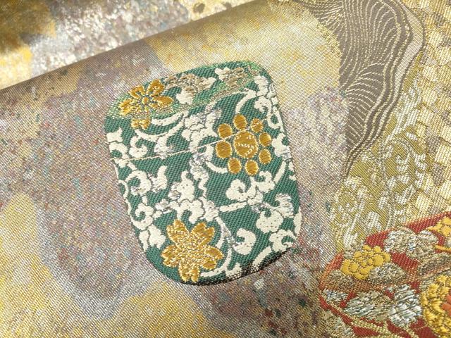 平和屋着物▼六通柄袋帯　道長花文　金銀糸　引箔　正絹　逸品　未使用　DABI7435fe