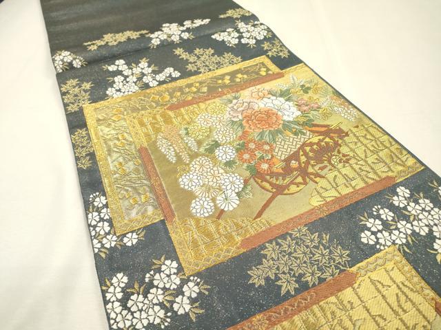 平和屋着物▼西陣の名門　本家加納　六通柄袋帯　唐織　花車文　金糸　正絹　逸品　DABI7438fe