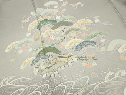 平和屋着物●訪問着　御所解飛鶴松文　暈し染め　金彩　正絹　逸品　CABK2432gh