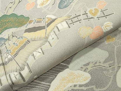 平和屋着物●訪問着　御所解飛鶴松文　暈し染め　金彩　正絹　逸品　CABK2432gh
