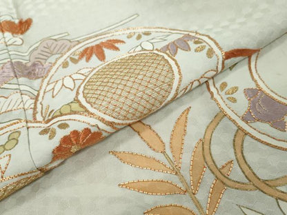 平和屋着物●豪華色留袖　駒刺繍　鼓花鳥文　金糸　正絹　逸品　DABI9128ud