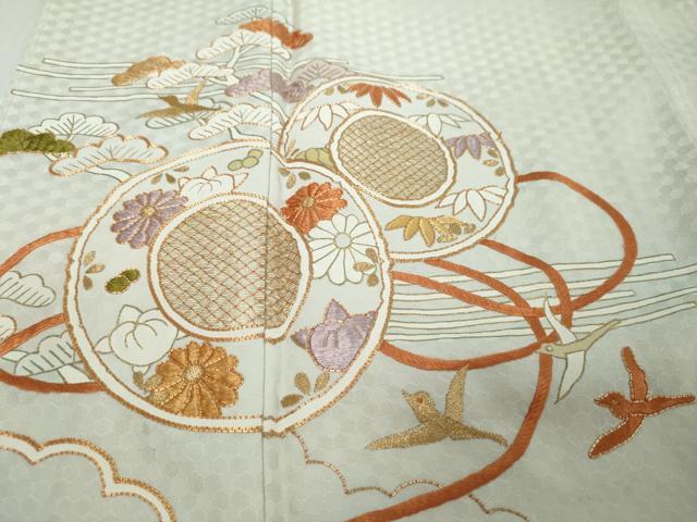 平和屋着物●豪華色留袖　駒刺繍　鼓花鳥文　金糸　正絹　逸品　DABI9128ud