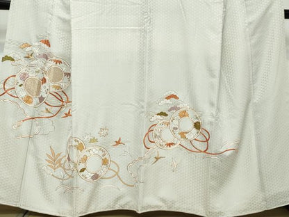 平和屋着物●豪華色留袖　駒刺繍　鼓花鳥文　金糸　正絹　逸品　DABI9128ud