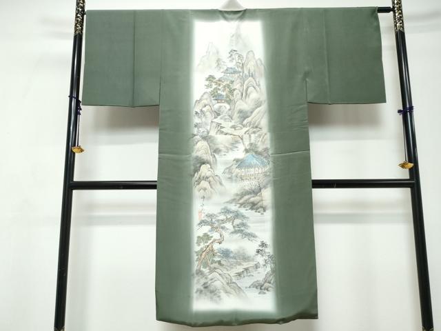平和屋着物●男性 黒紋付 羽織・長襦袢（袷）セット 羽裏：松文 阪急百貨店扱い 正絹 逸品 DABI9123ud