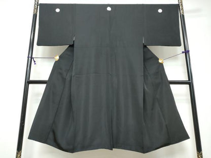 平和屋着物●男性 黒紋付 羽織・長襦袢（袷）セット 羽裏：松文 阪急百貨店扱い 正絹 逸品 DABI9123ud