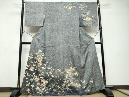平和屋着物●訪問着　冊子草花文　暈し染め　たたき染め　金彩　正絹　逸品　DABI9281ud