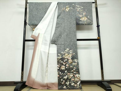 平和屋着物●訪問着　冊子草花文　暈し染め　たたき染め　金彩　正絹　逸品　DABI9281ud