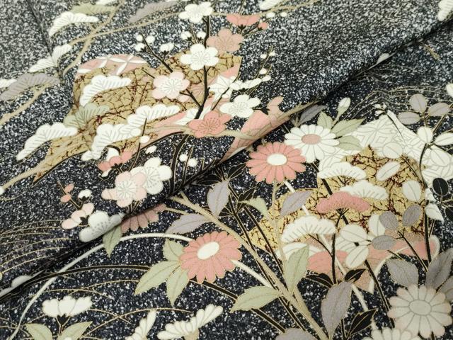 平和屋着物●訪問着　冊子草花文　暈し染め　たたき染め　金彩　正絹　逸品　DABI9281ud