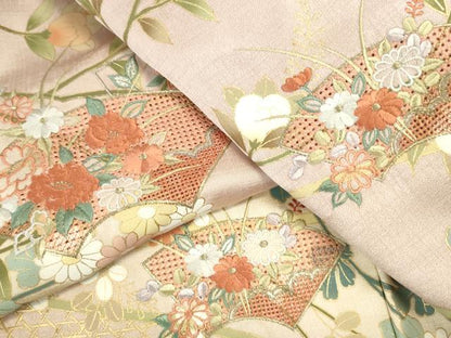 平和屋着物●中国三大刺繍　スワトウ刺繍　汕頭刺繍　訪問着　地紙花文　暈し染め　金彩　正絹　逸品　DABI5524op