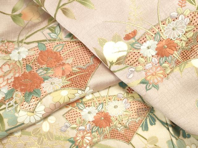 平和屋着物●中国三大刺繍　スワトウ刺繍　汕頭刺繍　訪問着　地紙花文　暈し染め　金彩　正絹　逸品　DABI5524op