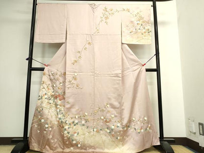 平和屋着物●中国三大刺繍　スワトウ刺繍　汕頭刺繍　訪問着　地紙花文　暈し染め　金彩　正絹　逸品　DABI5524op