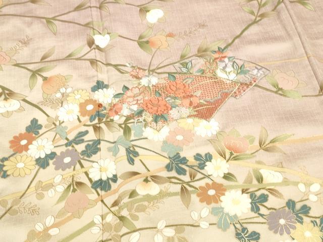 平和屋着物●中国三大刺繍　スワトウ刺繍　汕頭刺繍　訪問着　地紙花文　暈し染め　金彩　正絹　逸品　DABI5524op