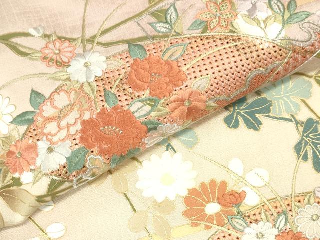 平和屋着物●中国三大刺繍　スワトウ刺繍　汕頭刺繍　訪問着　地紙花文　暈し染め　金彩　正絹　逸品　DABI5524op