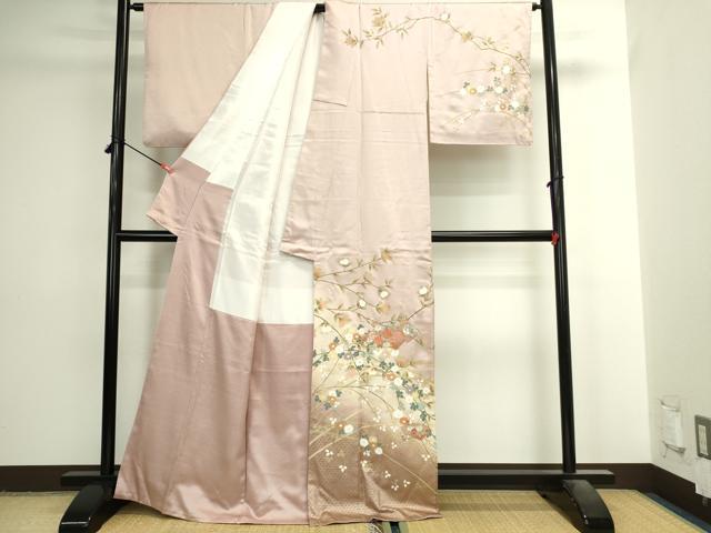 平和屋着物●中国三大刺繍　スワトウ刺繍　汕頭刺繍　訪問着　地紙花文　暈し染め　金彩　正絹　逸品　DABI5524op