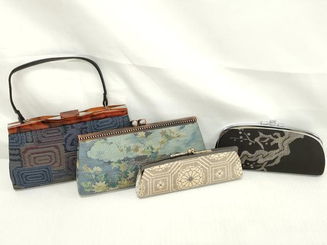 平和屋着物▼和装小物 和装バッグまとめて4点 ハンドバッグ クラッチ がま口 本場大島紬 7マルキ 風景草花文 蜀江花文 逸品 DABJ2067xg
