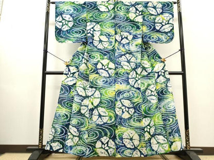 平和屋着物∴夏物　浴衣　有松鳴海絞り　流水花文　綿　逸品　DABI8993cd