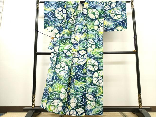 平和屋着物∴夏物　浴衣　有松鳴海絞り　流水花文　綿　逸品　DABI8993cd