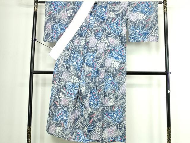 平和屋着物∴夏物　浴衣　有松鳴海絞り　花蝶文　綿　逸品　DABJ4016cd