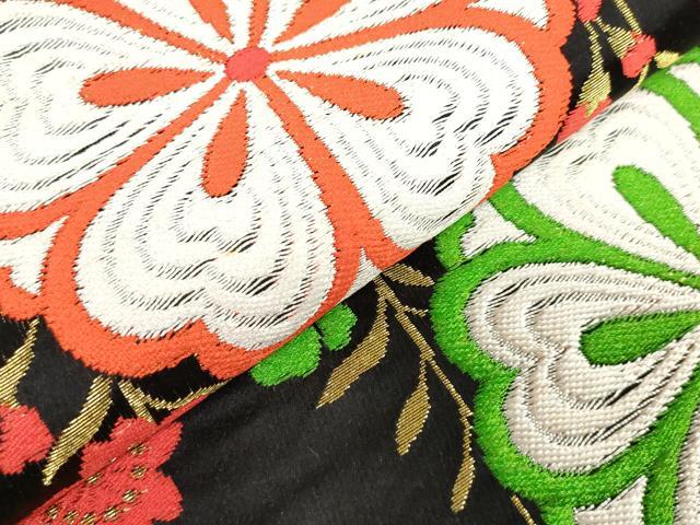 平和屋着物[]女の子　子供　全通柄袋帯　枝垂れ桜　黒地　金銀糸　逸品　DABH5514ea