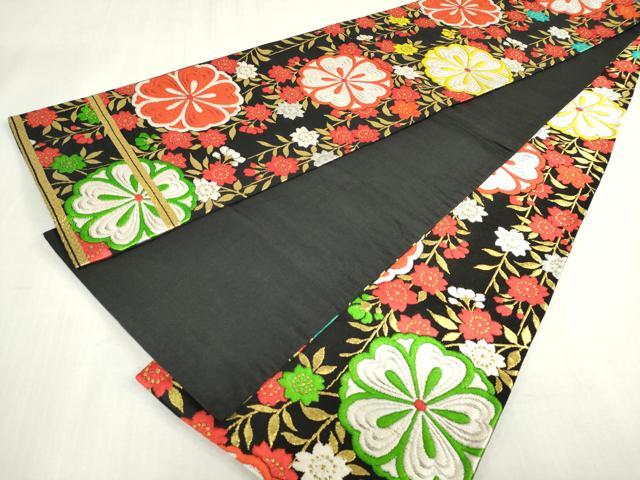 平和屋着物[]女の子　子供　全通柄袋帯　枝垂れ桜　黒地　金銀糸　逸品　DABH5514ea