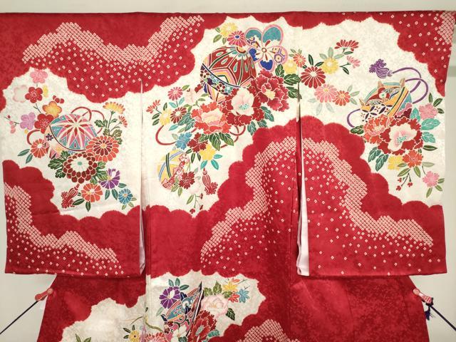 平和屋着物[]お宮参り 女の子 祝着 産着 初着 のしめ 絞り 糸車花鞠文 金彩 逸品 DABJ3040ea