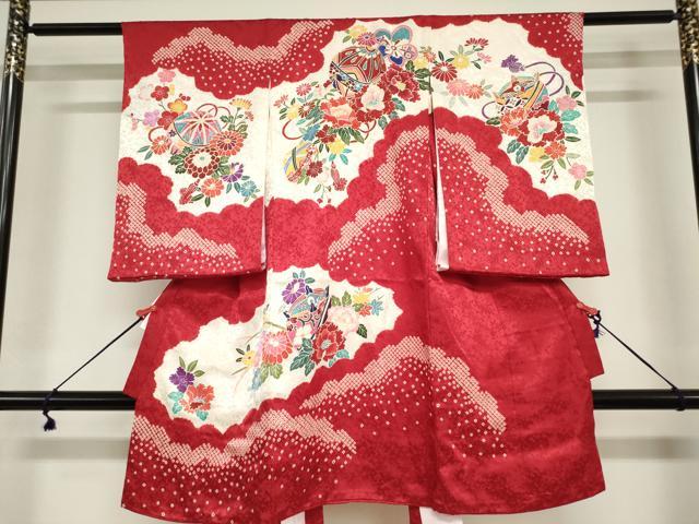 平和屋着物[]お宮参り 女の子 祝着 産着 初着 のしめ 絞り 糸車花鞠文 金彩 逸品 DABJ3040ea
