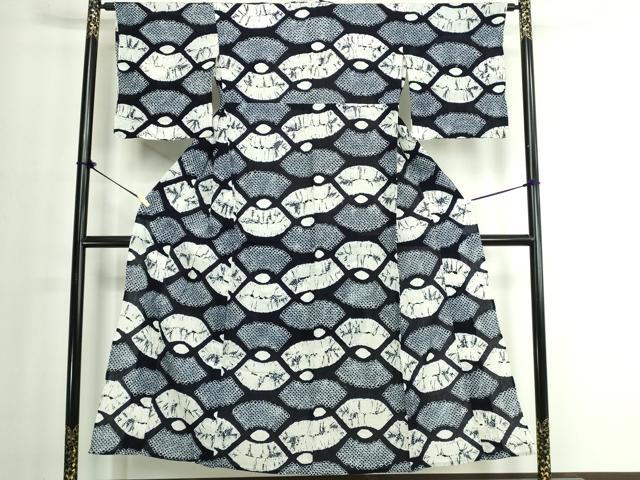 平和屋着物∴夏物　浴衣　有松鳴海絞り　地紙文　綿　逸品　DABJ4058cd