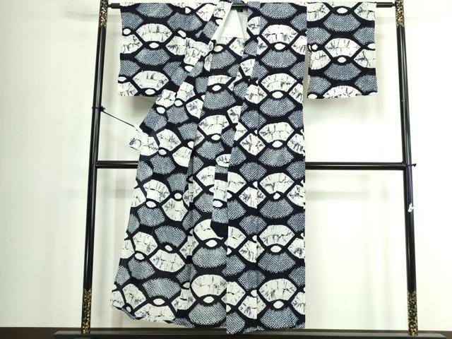 平和屋着物∴夏物　浴衣　有松鳴海絞り　地紙文　綿　逸品　DABJ4058cd