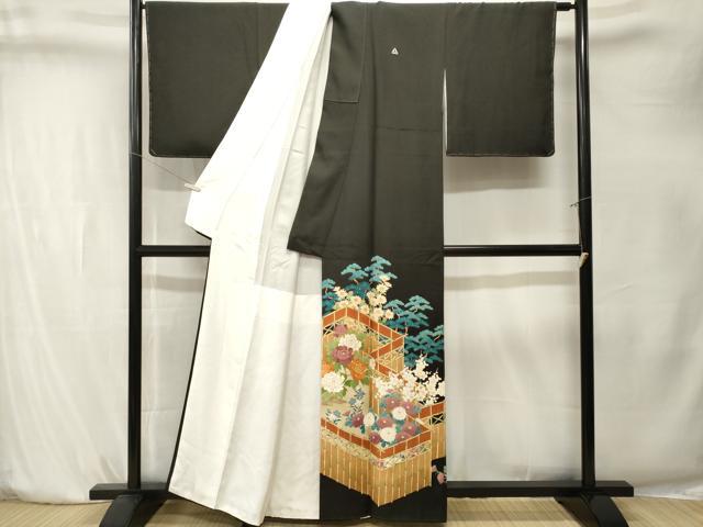 平和屋着物■豪華黒留袖　松竹梅草花文　正絹　逸品　CABK4222ev